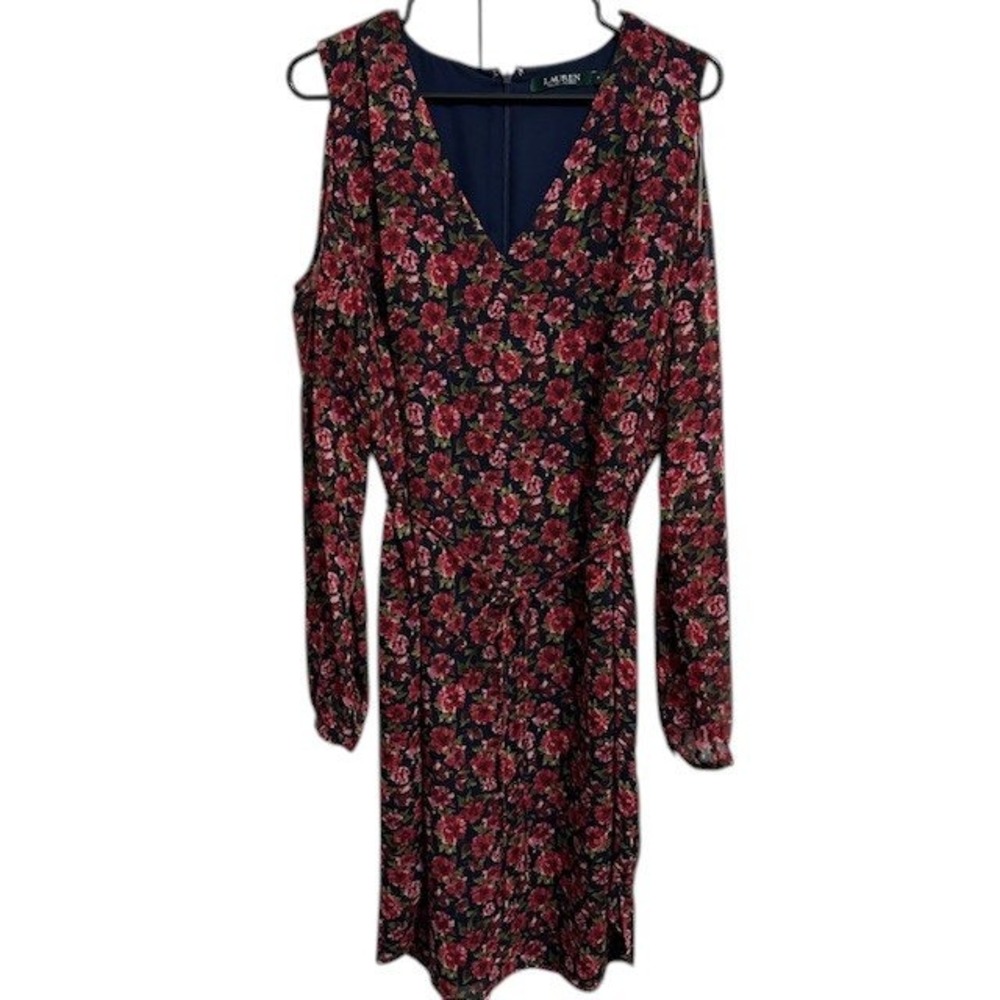 Lauren Ralph Lauren Floral Dress Cold Shoulder Long Sleeve‎ Party Size 12
